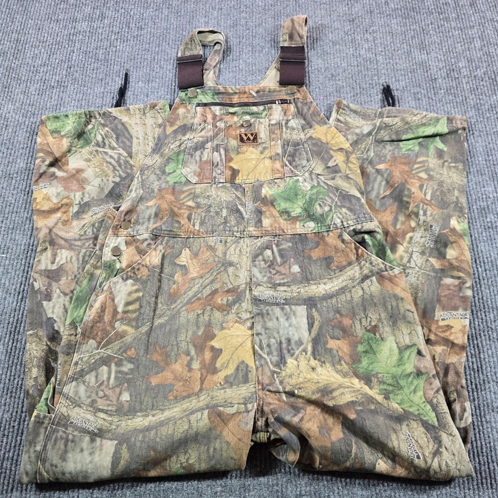 Walls Bib Overalls Mens 36x32 Advantage Timber Camo Cotton Hunting Outdoor